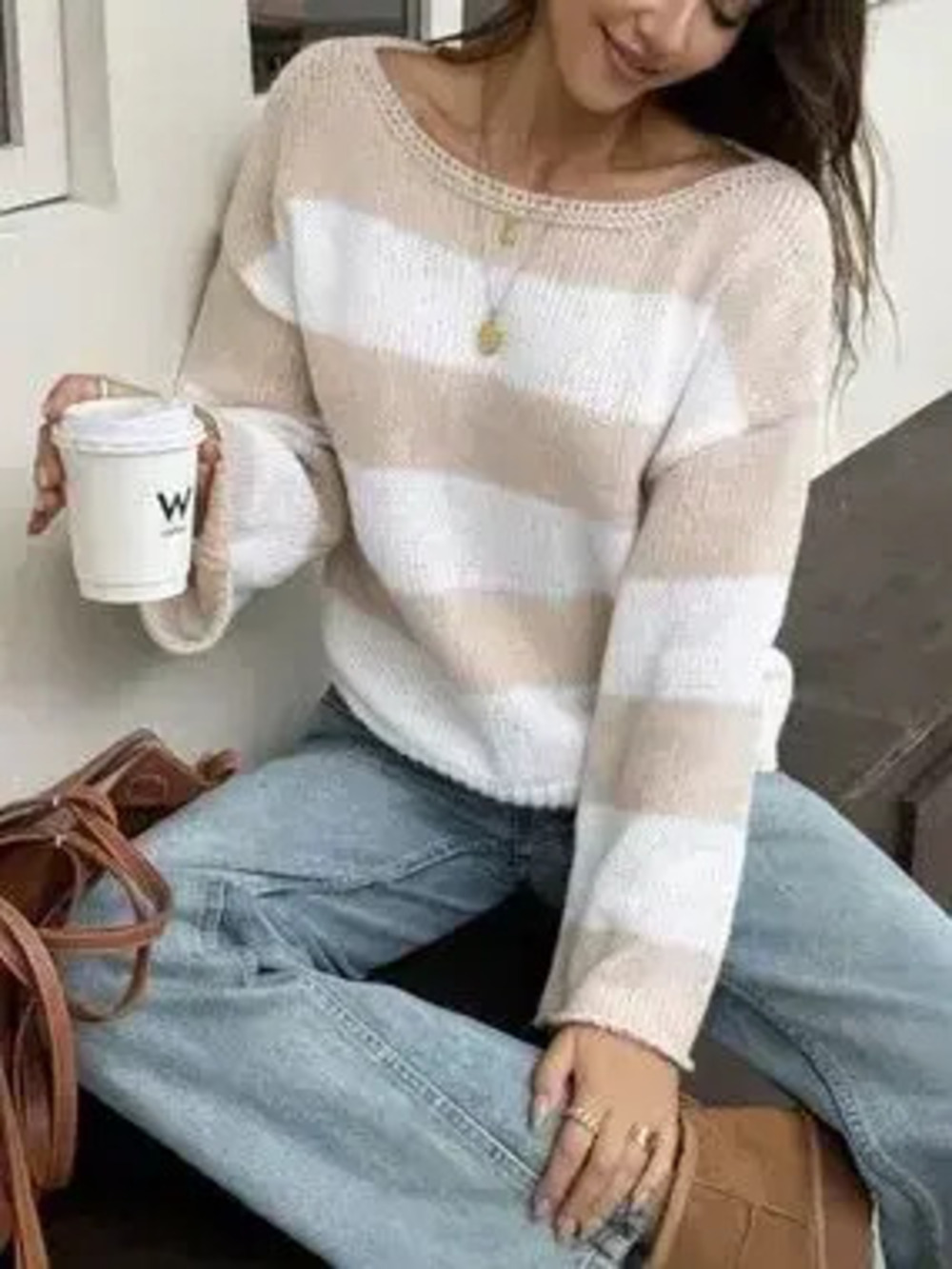 Striped Knit Boat Neck Sweater - Picture 3 of 6